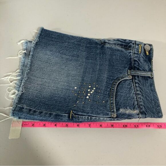 Vtg Guess Jeans Y2K Denim Mini Skirt Womens 28 Gold Sequins Cutoff Destructed - Picture 12 of 14